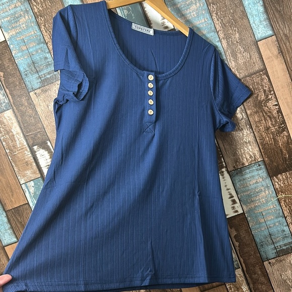 Topstype large blue ribbed half button shirt - Picture 5 of 8